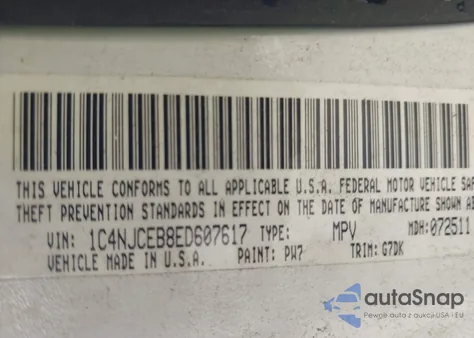 2014 Jeep Compass Latitude из США, поврежденный, VIN 1C4NJCEB8ED607617